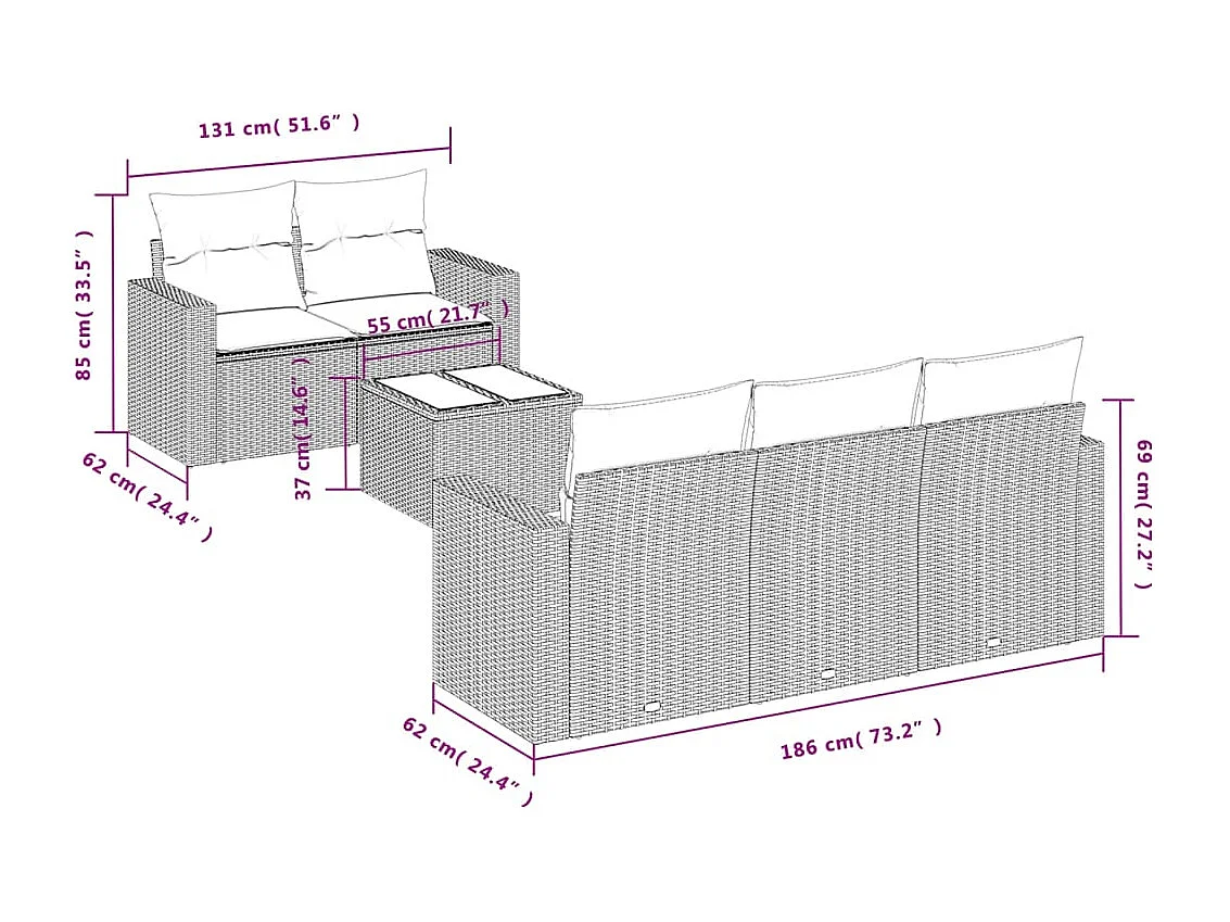 6-tlg. Garten-Sofagarnitur mit Kissen Schwarz Poly Rattan