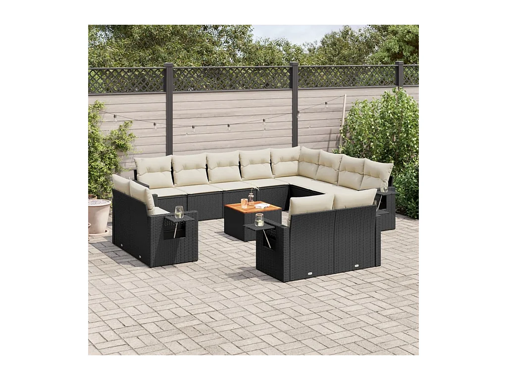 Set Divani da Giardino 13pz con Cuscini Nero in Polyrattan