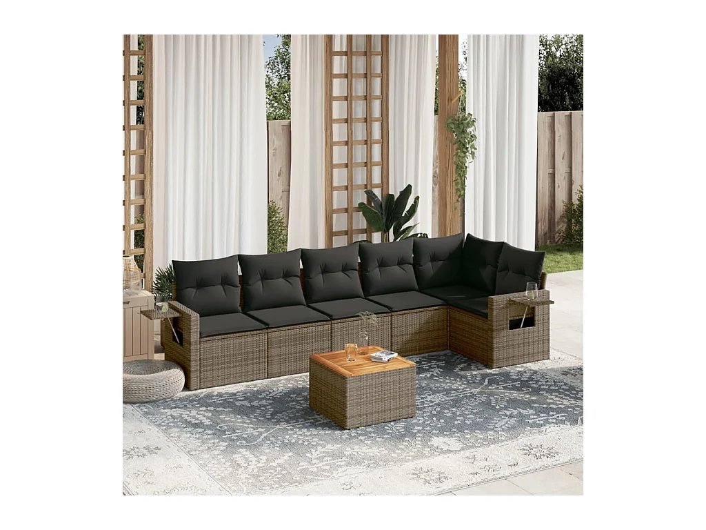 7-delige Loungeset met kussens poly rattan grijs