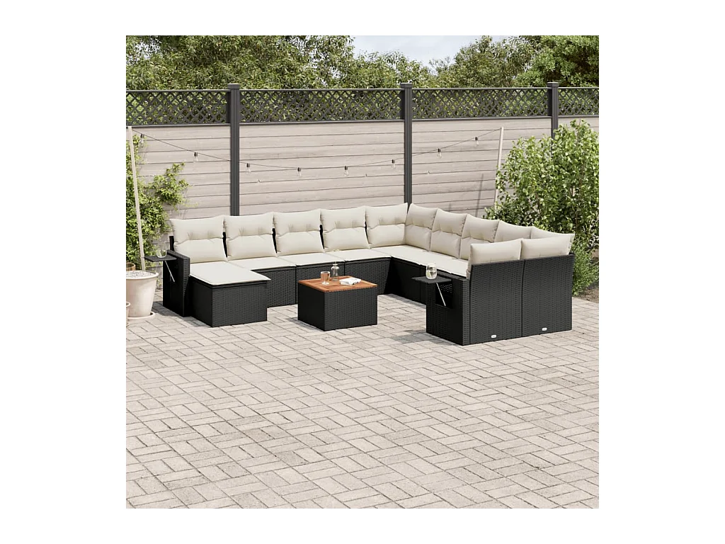 Set Divani da Giardino 12 pz con Cuscini Nero in Polyrattan