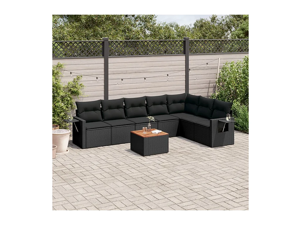Set Divani da Giardino con Cuscini 8 pz Nero in Polyrattan