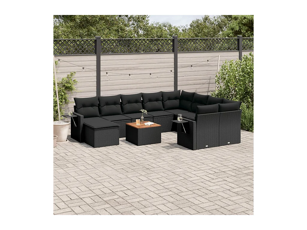 Set Divani da Giardino 11 pz con Cuscini in Polyrattan Nero