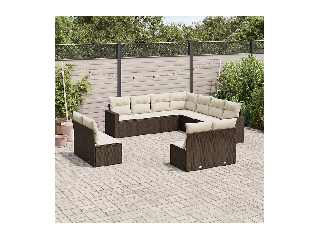 11-delige Loungeset met kussens poly rattan bruin