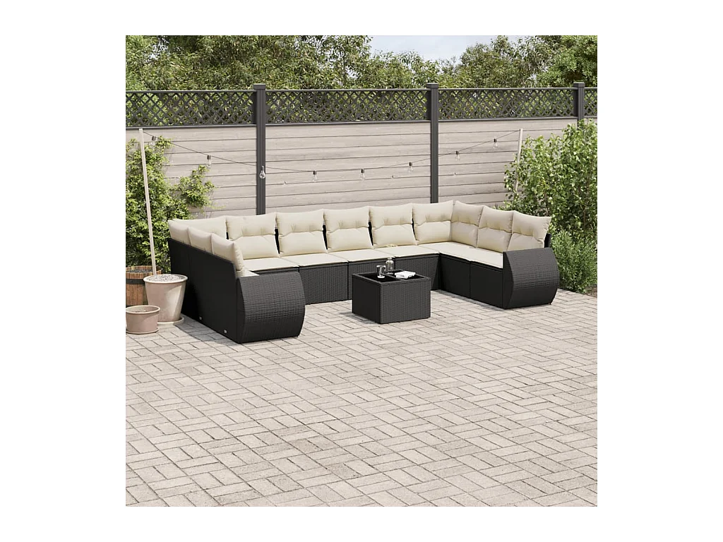 Set Divani da Giardino 11 pz con Cuscini in Polyrattan Nero