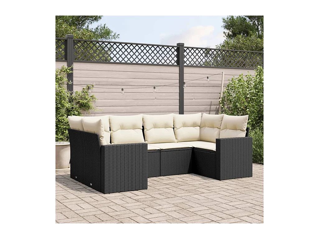 Set de sofás de jardín 6 piezas y cojines ratán sintético negro