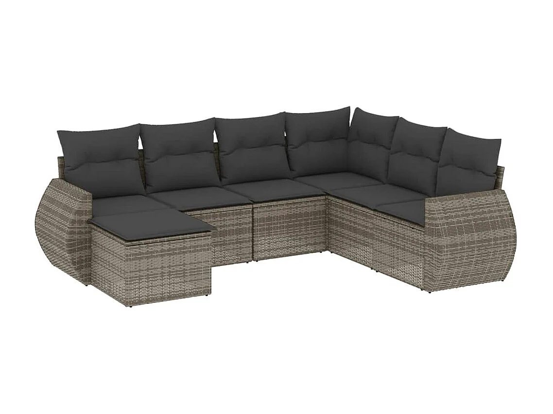 Salon de jardin avec coussins 7 pcs gris résine tressée