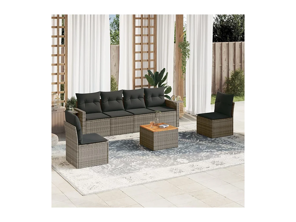 7-delige Loungeset met kussens poly rattan grijs
