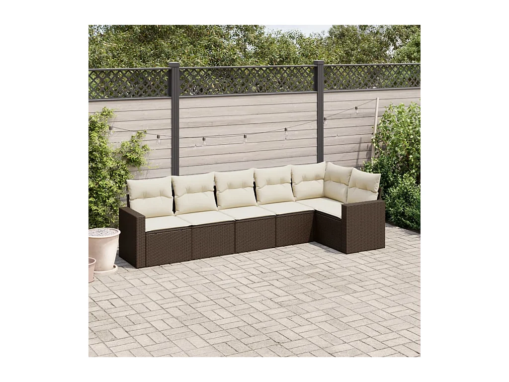 Set Divani da Giardino 6 pz con Cuscini Marrone in Polyrattan