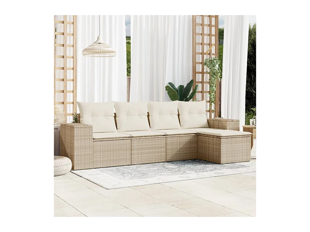 Set Divano da Giardino 5 pz con Cuscini Beige in Polyrattan