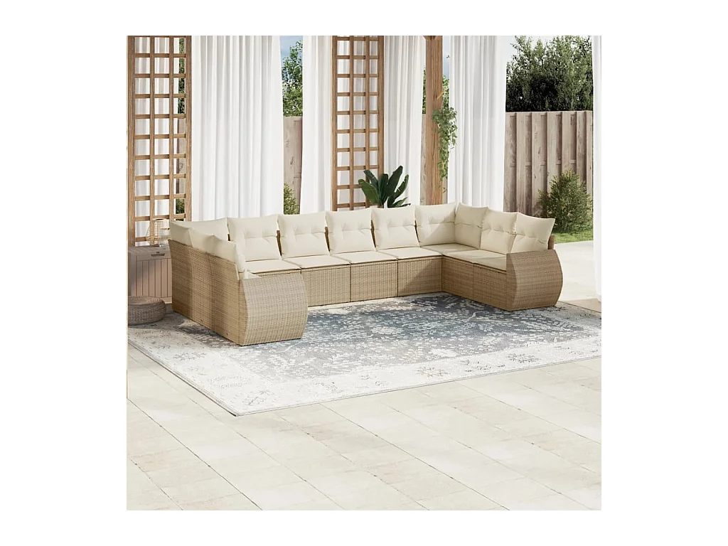 10-delige Loungeset met kussens poly rattan beige