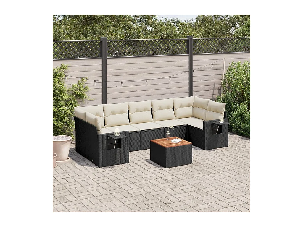 Set Divani da Giardino con Cuscini 8 pz Nero in Polyrattan