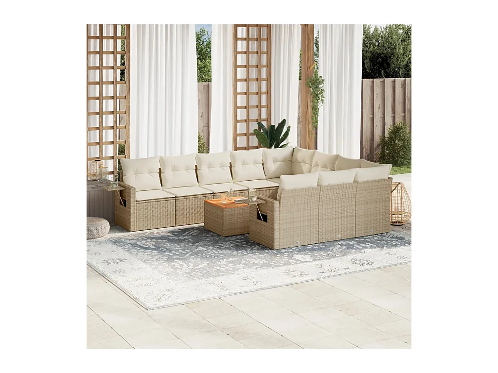 Set Divani da Giardino 11 pz con Cuscini Beige in Polyrattan