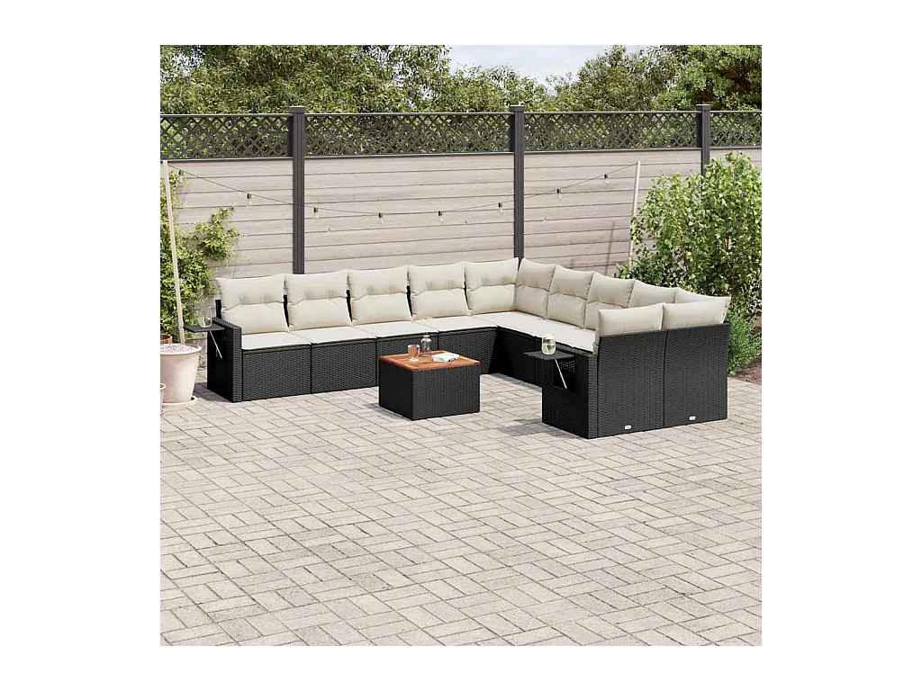Set Divani da Giardino 11 pz con Cuscini in Polyrattan Nero