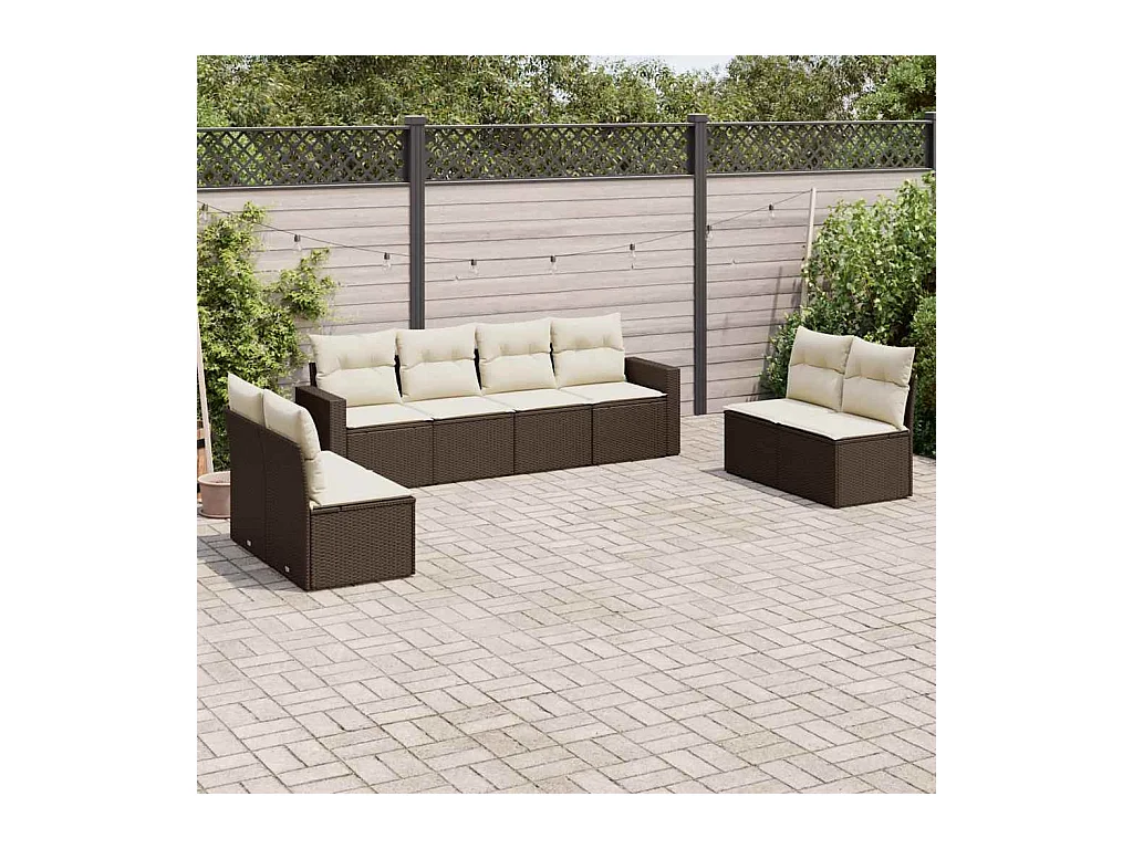 8-delige Loungeset met kussens poly rattan bruin