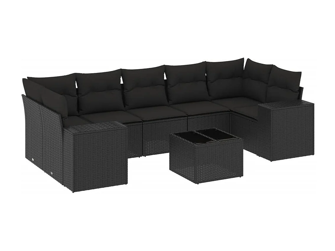 8-tlg. Garten-Sofagarnitur mit Kissen Schwarz Poly Rattan