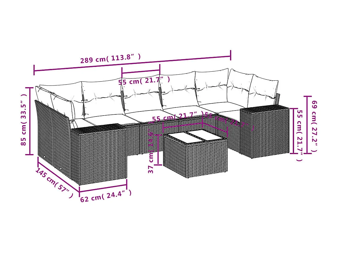 8-tlg. Garten-Sofagarnitur mit Kissen Schwarz Poly Rattan