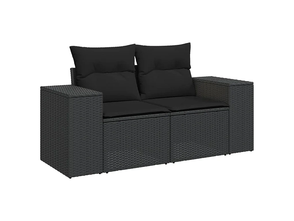 Salon de jardin 8 pcs avec coussins noir résine tressée