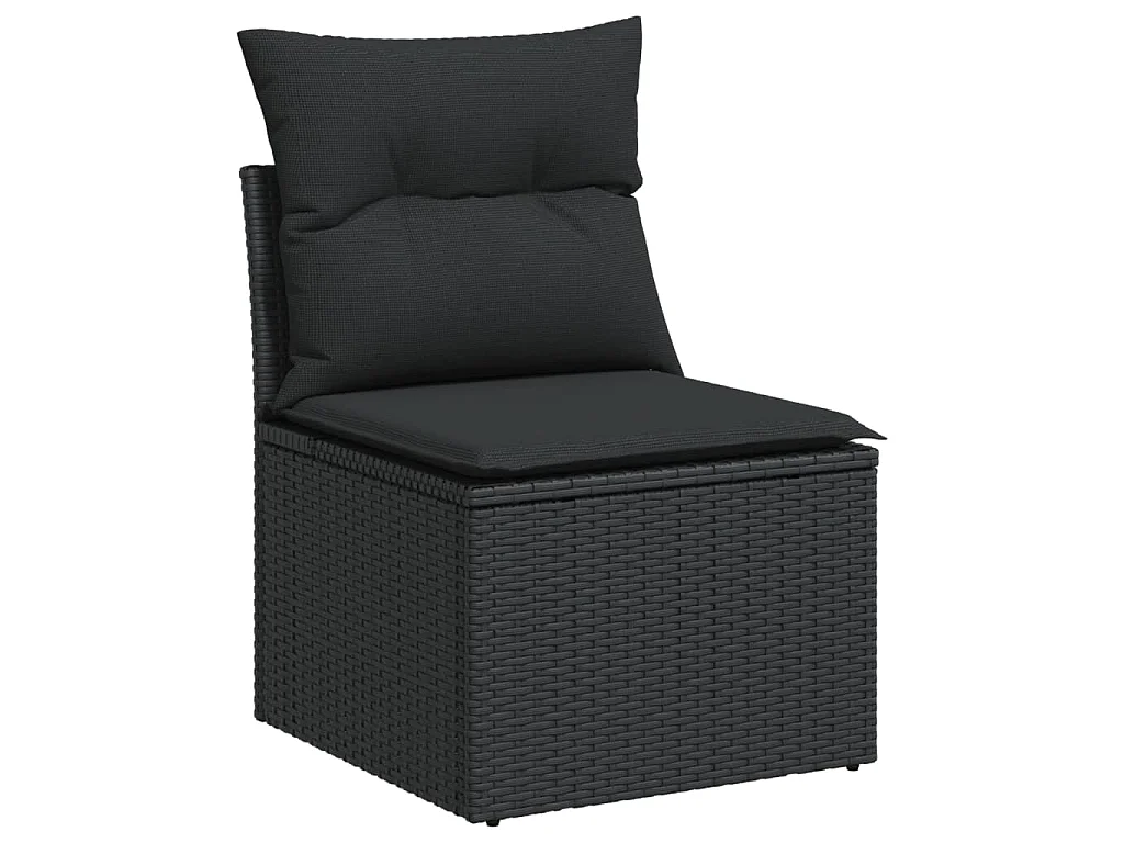 Salon de jardin 8 pcs avec coussins noir résine tressée