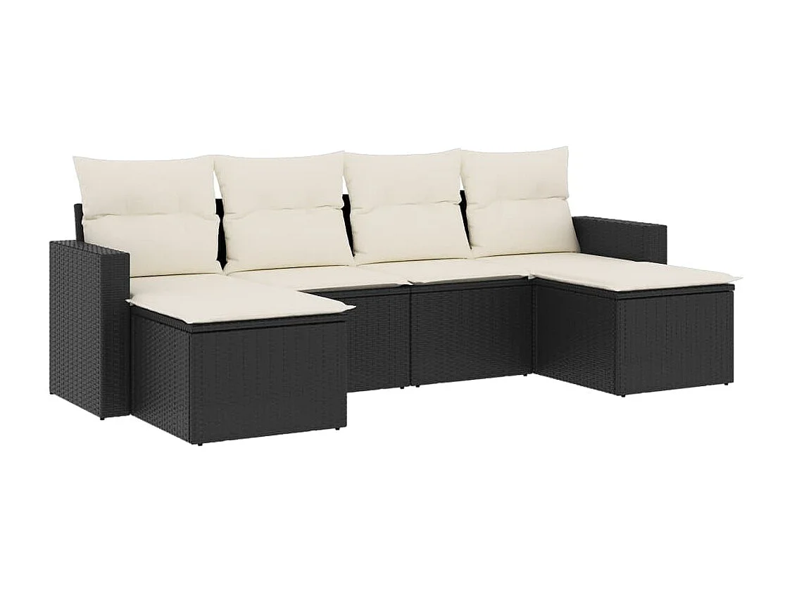 Salon de jardin 6 pcs avec coussins noir résine tressée