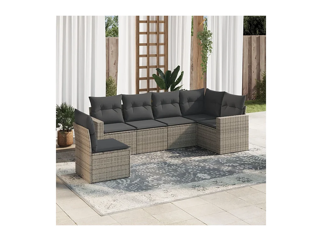 Set Divano da Giardino 6 pz con Cuscini Grigio in Polyrattan