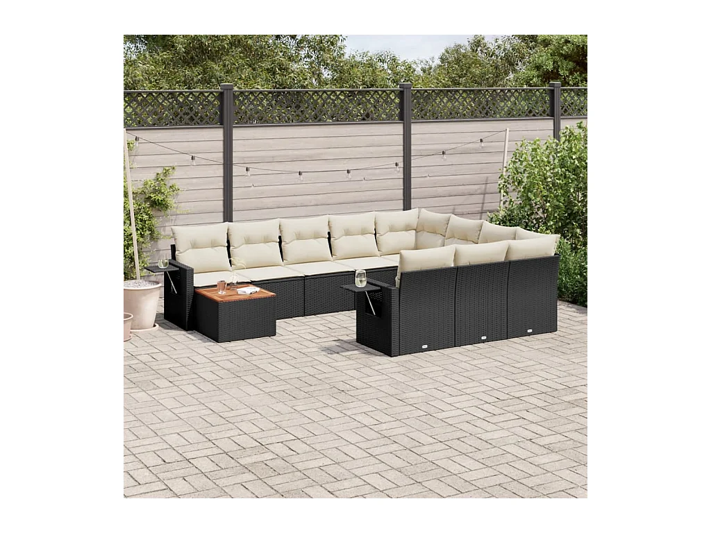 Set Divani da Giardino 11 pz con Cuscini in Polyrattan Nero