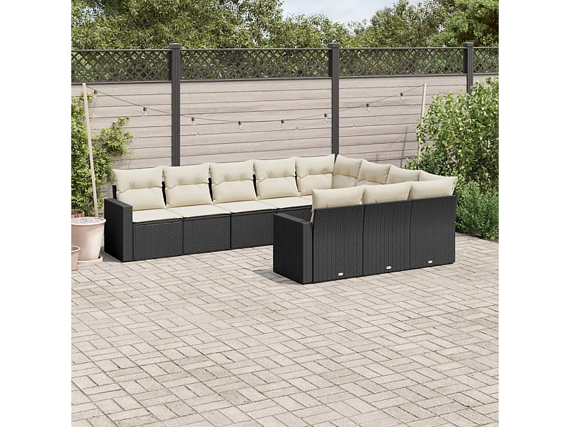 10-tlg. Garten-Sofagarnitur mit Kissen Schwarz Poly Rattan