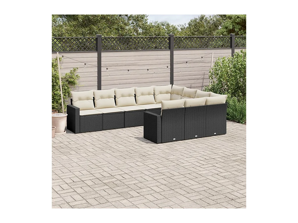 Salon de jardin 10 pcs avec coussins noir résine tressée