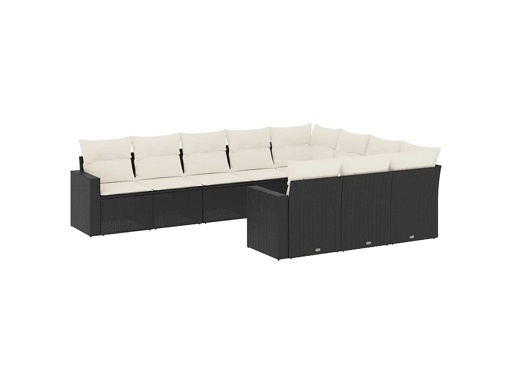 10-delige Loungeset met kussens poly rattan zwart