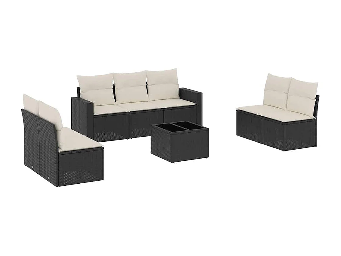 8-tlg. Garten-Sofagarnitur mit Kissen Schwarz Poly Rattan