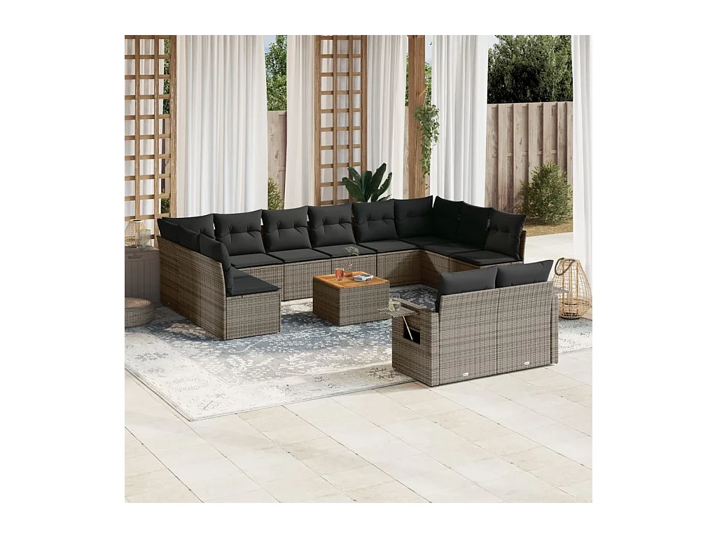 13-tlg. Garten-Sofagarnitur mit Kissen Grau Poly Rattan