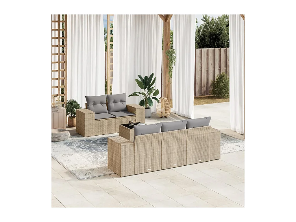 Set Divano da Giardino 6 pz con Cuscini Beige in Polyrattan
