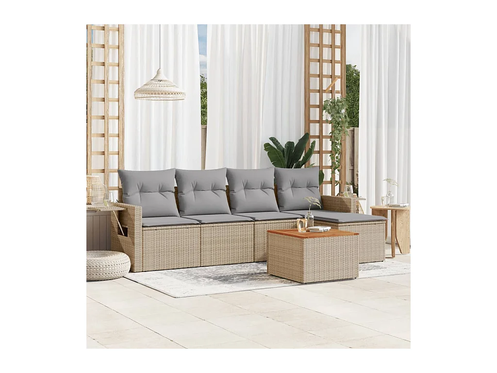 Set Divano da Giardino 6 pz con Cuscini Beige in Polyrattan