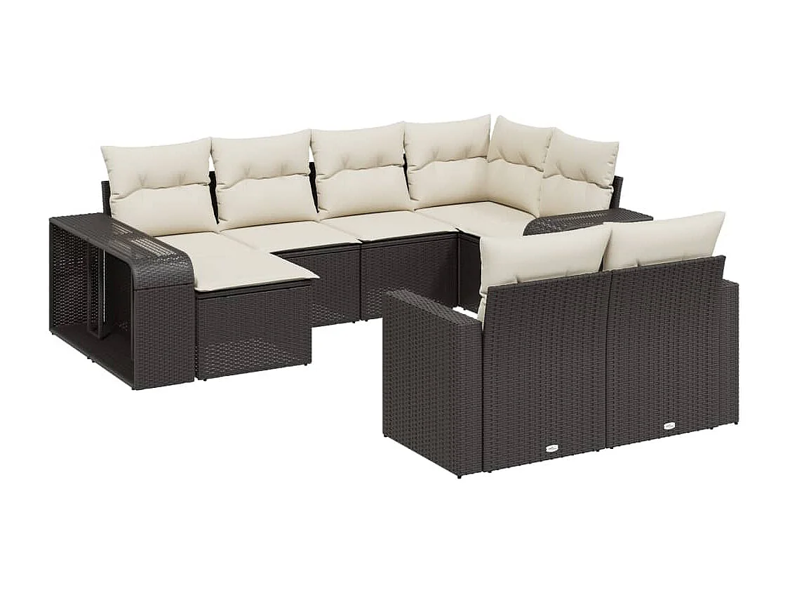 10-tlg. Garten-Sofagarnitur mit Kissen Schwarz Poly Rattan