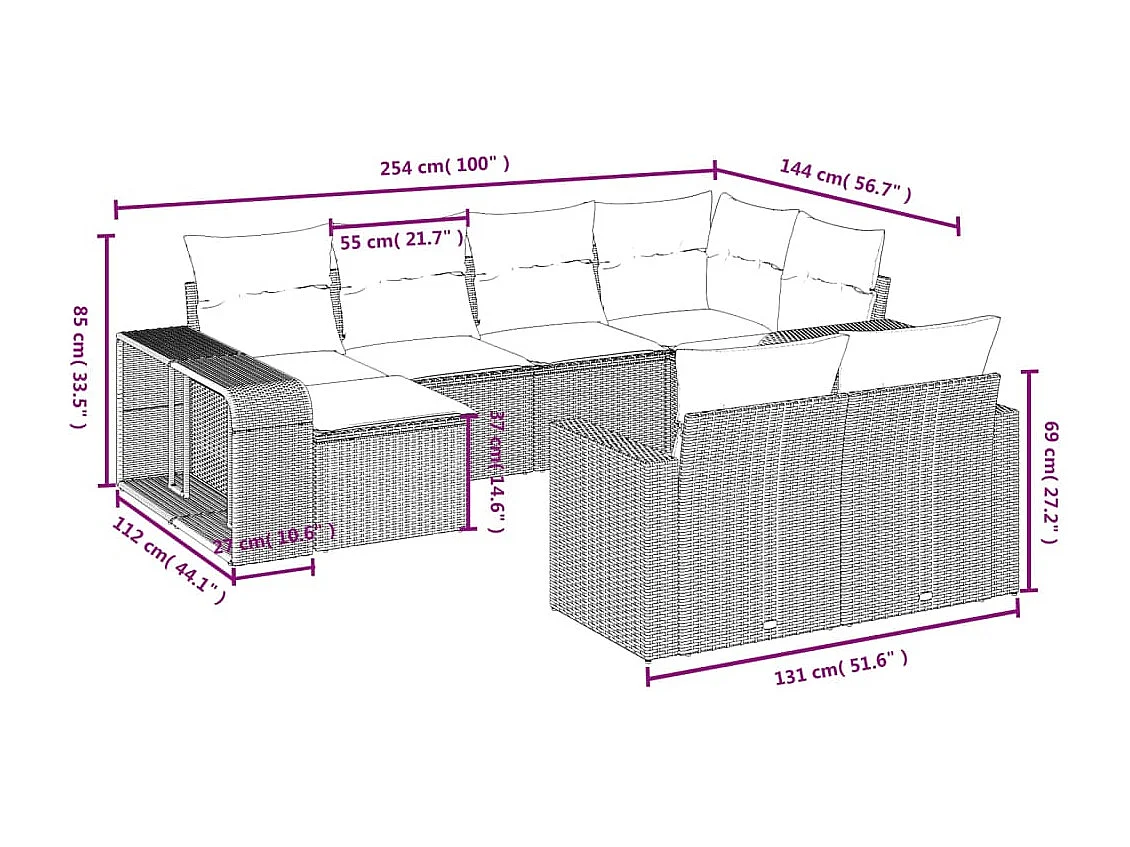10-tlg. Garten-Sofagarnitur mit Kissen Schwarz Poly Rattan