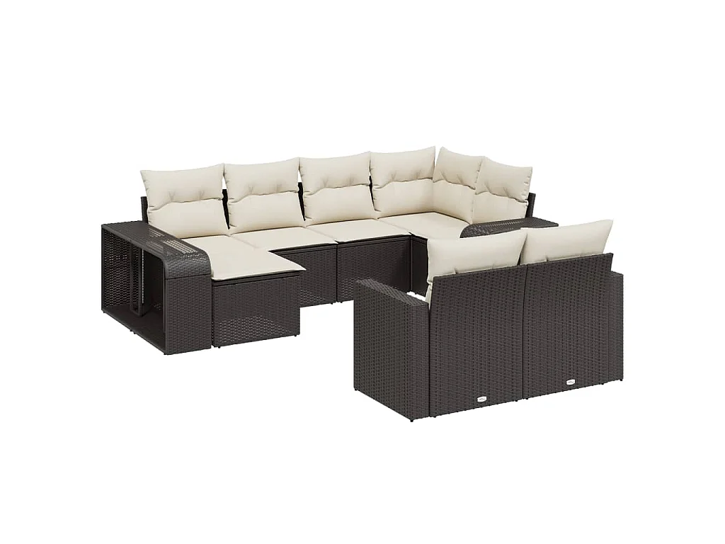 10-delige Loungeset met kussens poly rattan zwart