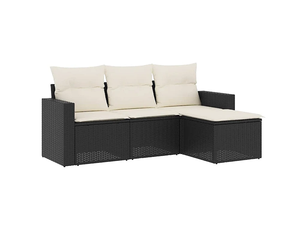 Set Divani da Giardino 4 pz con Cuscini Nero in Polyrattan