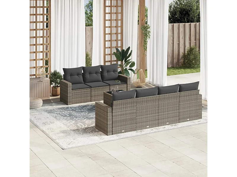 8-tlg. Garten-Sofagarnitur mit Kissen Grau Poly Rattan