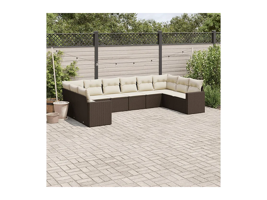 Set Divani da Giardino 10pz con Cuscini in Polyrattan Marrone