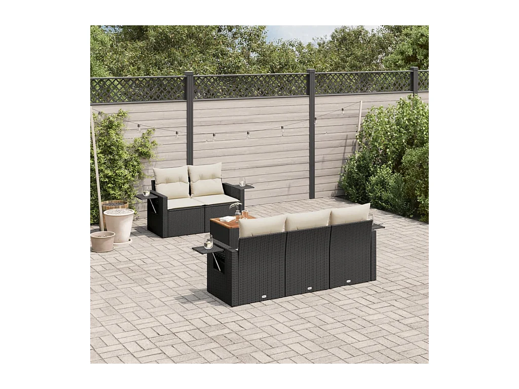 Set Divano da Giardino 6 pz con Cuscini Nero in Polyrattan