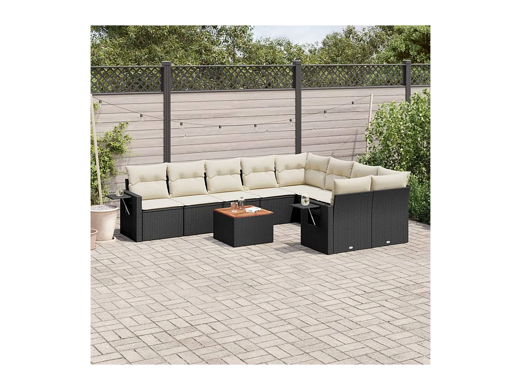 Salon de jardin 10 pcs avec coussins noir résine tressée