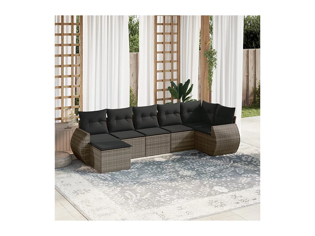 Set Divani da Giardino 7 pz con Cuscini Grigio in Polyrattan