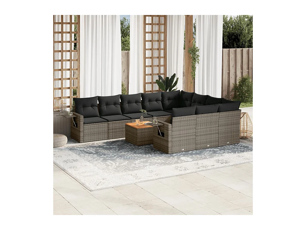 Set Divani da Giardino 11 pz con Cuscini in Polyrattan Nero
