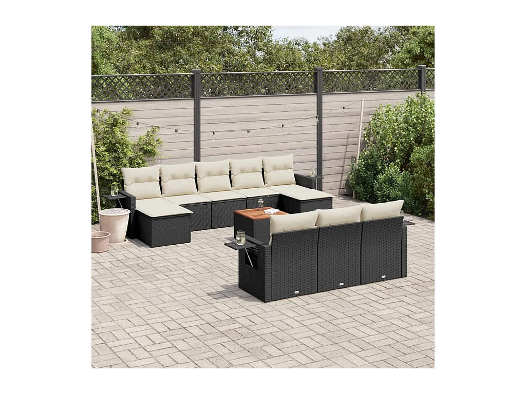 Set Divani da Giardino 11 pz con Cuscini in Polyrattan Nero
