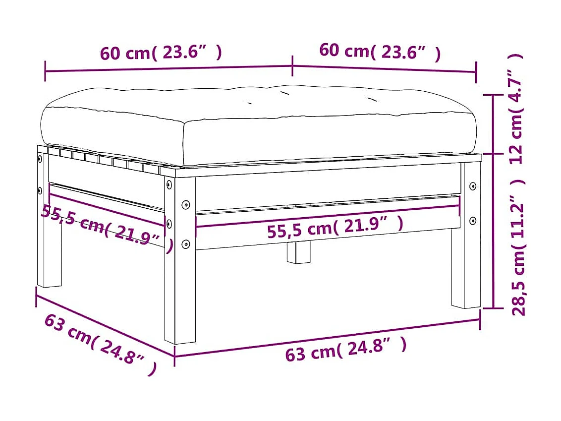 Repose-pieds de jardin avec coussins 2 pcs bois massif douglas