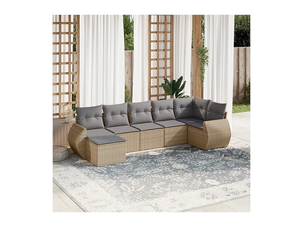 Salon de jardin avec coussins 7 pcs beige résine tressée