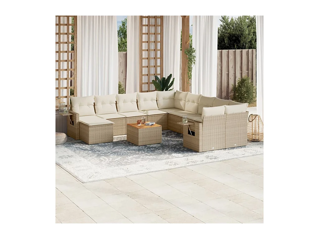Set Divani da Giardino 12 pz con Cuscini Beige in Polyrattan