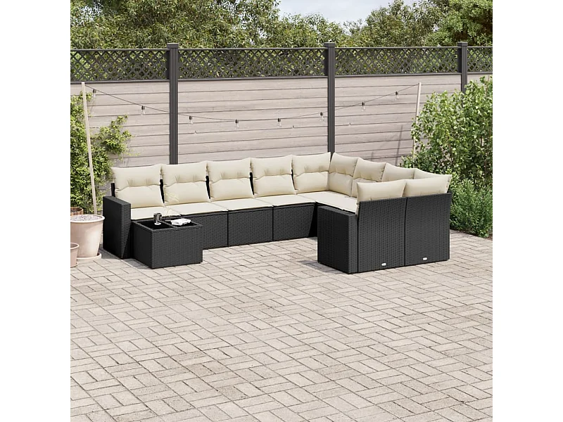 10-tlg. Garten-Sofagarnitur mit Kissen Schwarz Poly Rattan