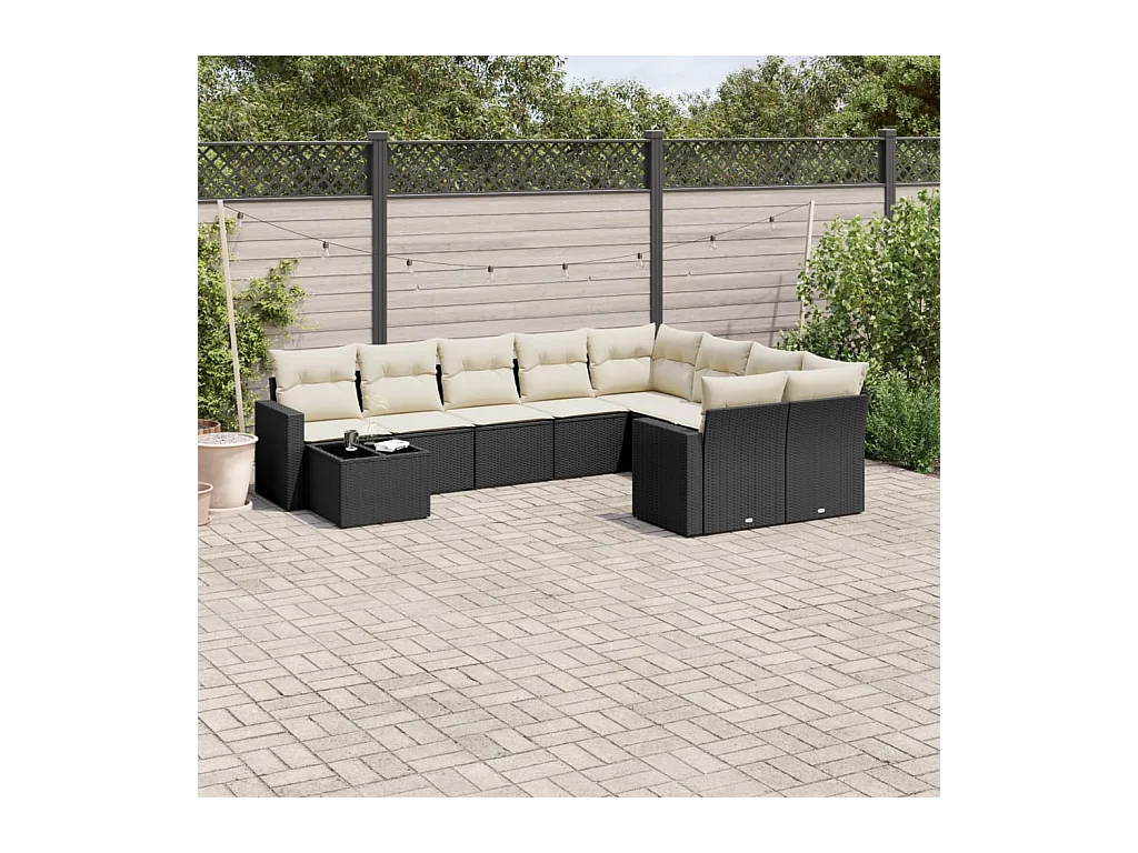 Salon de jardin 10 pcs avec coussins noir résine tressée