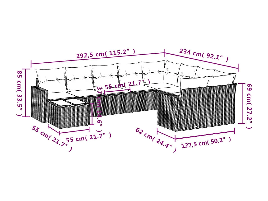 10-tlg. Garten-Sofagarnitur mit Kissen Schwarz Poly Rattan