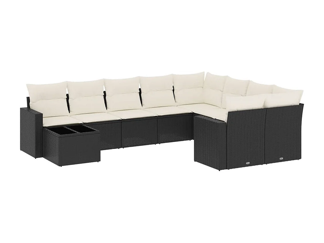 Salon de jardin 10 pcs avec coussins noir résine tressée